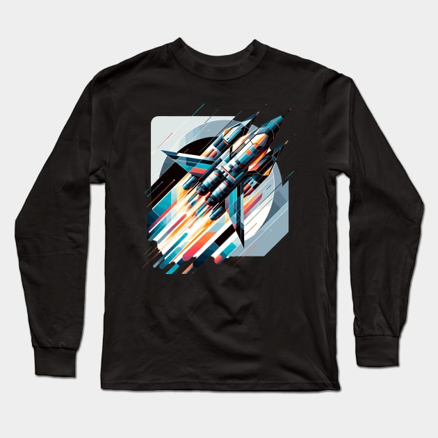Geometric Lift-Off: Rocketship Ascension Long Sleeve T-Shirt by Graphic Wonders Emporium